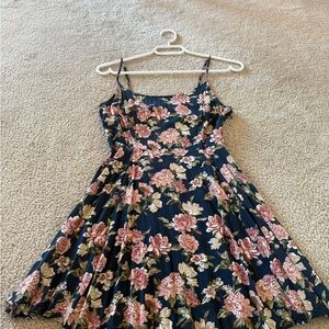 Floral Dress - Pink and Green on Navy